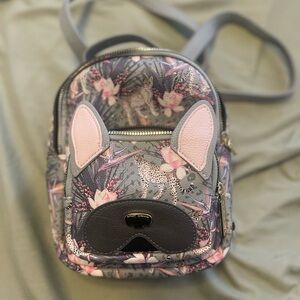 Betsy Johnson Puppy Dog Cheetah Leopard Grey Floral Mini Backpack Bag Purse